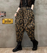Stilvolle Schwarze Cinched Print Lose Jeanshose Hose Winter